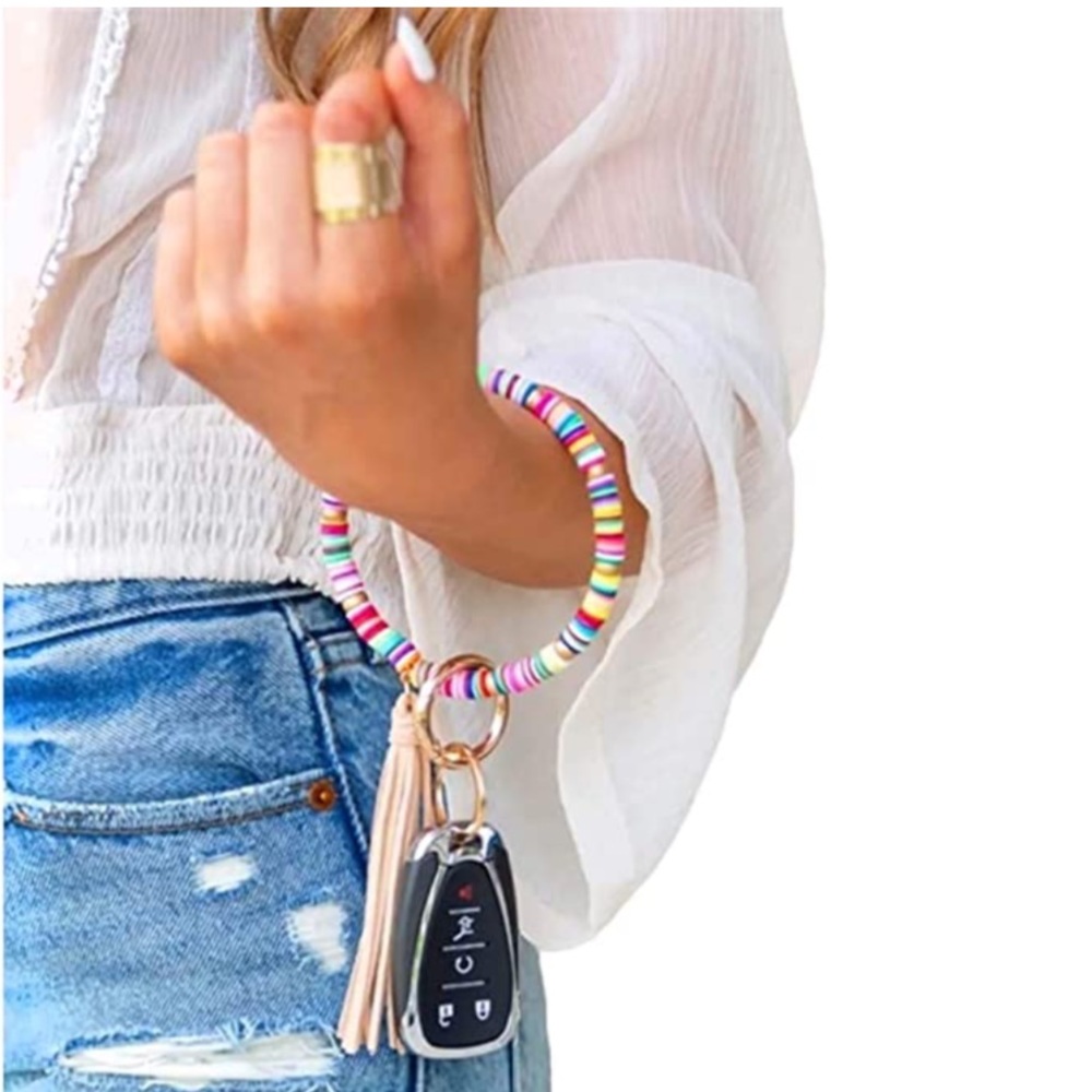 Polymer Clay Beaded Tassel Boho Keychain Bracelet - Picture 6 of 11